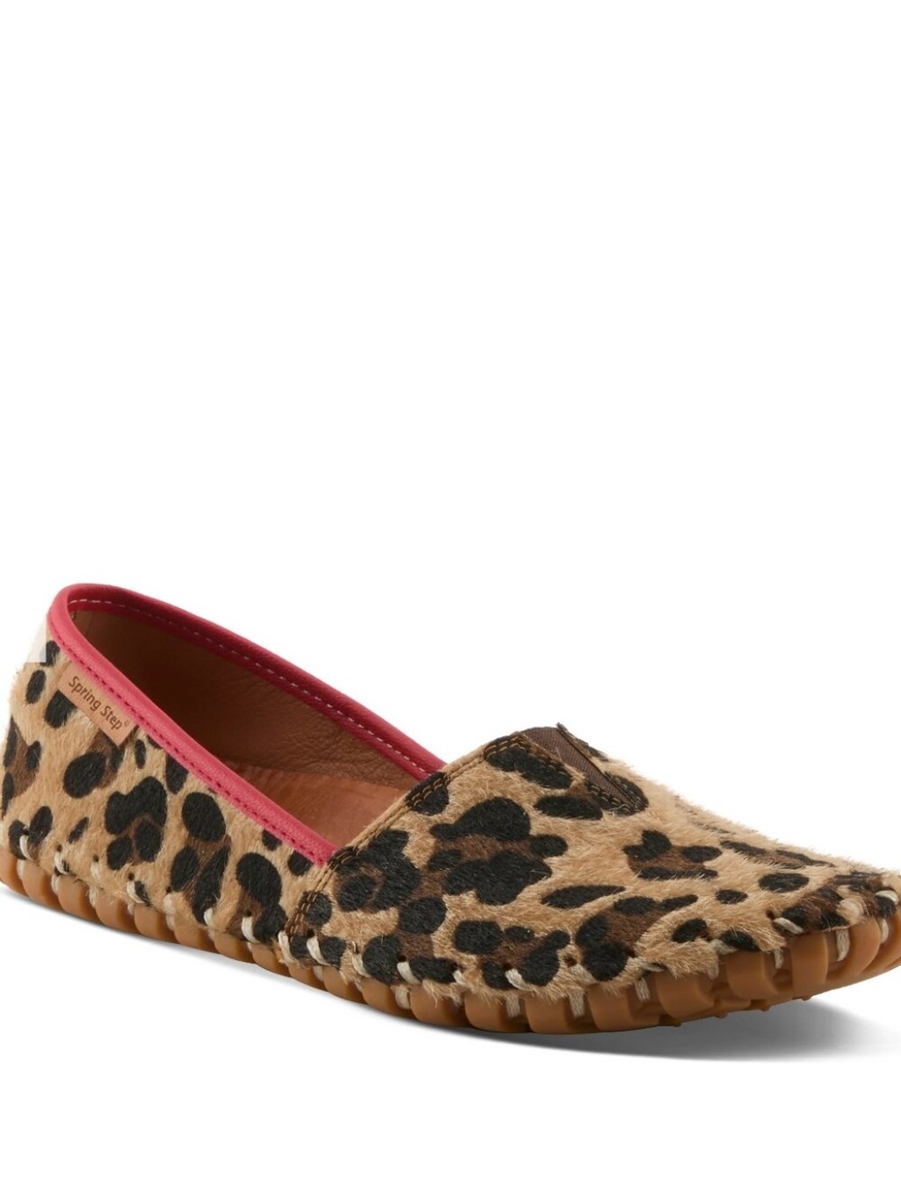 Spring Step Kathaleta Calf Hair Leather Print Driving Moccasins with Red Trim